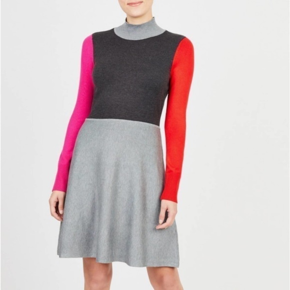 Eliza J Colorblock Mock Neck Long Sleeve Dress